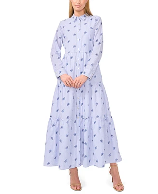 CeCe Women's Long Sleeve Maxi Shirt Dress