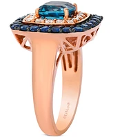 Le Vian Deep Sea Blue Topaz (1-1/2 ct. t.w.), Blueberry Sapphire (7/8 ct. t.w.) & Nude Diamond (3/8 ct. t.w.) Cushion Halo Ring in 14k Rose Gold