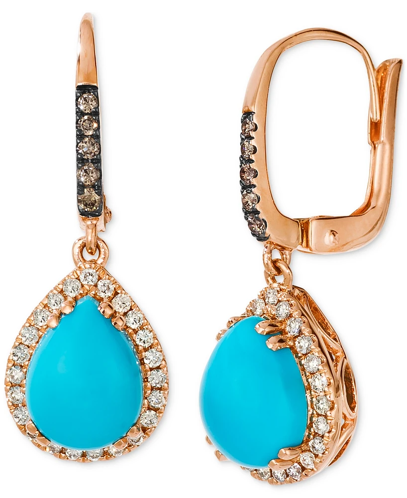 Le Vian Robins Egg Blue Turquoise (2-3/4 ct. t.w.), Nude Diamond (1/4 ct. t.w.) & Chocolate Diamond (1/10 ct. t.w.) Earrings in 14k Rose Gold