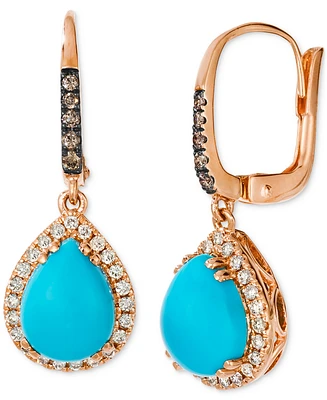 Le Vian Robins Egg Blue Turquoise (2-3/4 ct. t.w.), Nude Diamond (1/4 ct. t.w.) & Chocolate Diamond (1/10 ct. t.w.) Earrings in 14k Rose Gold