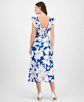 Anne Klein Petite Smocked Bodice Printed Midi Dress