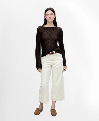 Mango Women's Cotton Openwork Knit Sweater