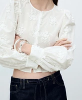 Mango Women's Flower-Embroidered Cotton Blouse