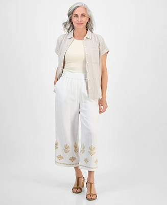 Style & Co Petite Cotton Embroidered Pull-On Pants, Exclusively at Macy's