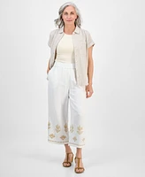 Style & Co Petite Cotton Embroidered Pull-On Pants, Exclusively at Macy's