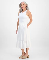 Style & Co Petite Cotton Gauze Tiered Pull-On Midi Skirt