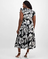 Anne Klein Plus Printed V-Neck Ruffled Midi Dress