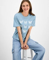 Rebellious One Juniors' Lace Applique Butterfly T-Shirt