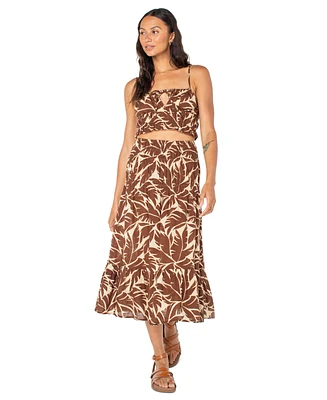 Roxy Juniors' Malia Cotton Printed Tiered Midi Skirt