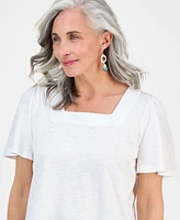 Style & Co Petite Square-Neck Short-Sleeve Top, Exclusively at Macy's