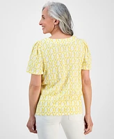 Style & Co Petite Dyed Geo Square-Neck Top, Exclusively at Macy's