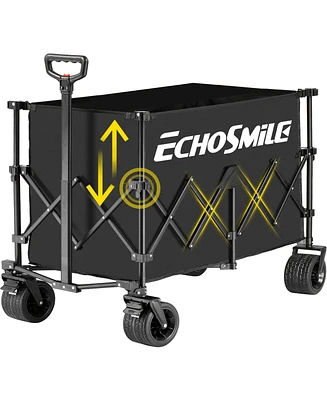 EchoSmile Collapsible Foldable Extended Height Wagon with 500lbs Weight Capacity,Folding Utility Garden Cart Big All-Terrain Beach Wheels,for Cam