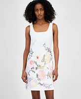 Tahari Asl Petite Embroidered Square-Neck Shift Dress