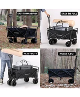 EchoSmile Heavy Duty 350 Lbs Capacity Collapsible Wagon, Outdoor Folding Camping Wagons, Grocery Portable Utility Cart, Adjustable Rolling Carts, All