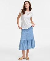 Jones New York Women's Lace-Inset Dolman Short-Sleeve Top