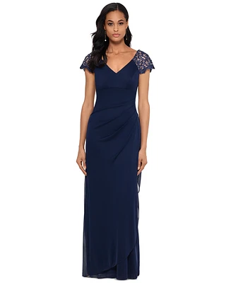 Xscape Lace-Sleeve Chiffon Gown