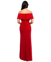 X by Xscape Petite Ruffled Off-The-Shoulder Gown
