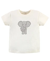 Touched by Nature Toddler Boys Unisex Cotton Hoodie, Bodysuit or Tee Top, and Pant, Stripe Elephant Toddler, 5
