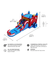 JumpOrange Queen Commercial Grade Bounce House Water Slide with Dual Lane and Detachable Pool for Kids and Adults (with Blower), Tunnel Entrance, Bask