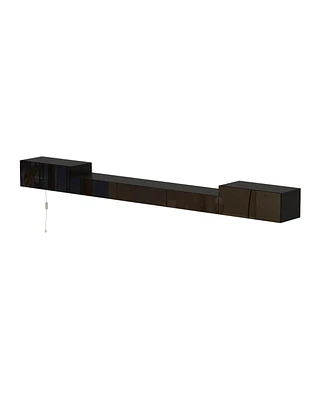 Black wall-mounted Tv stand, entertainment center with five drawers, media console with light strip