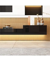 Black wall-mounted Tv stand, entertainment center with five drawers, media console with light strip