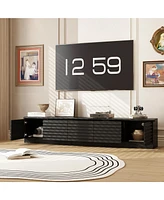 Tv stand with two doors and three drawers, multi-purpose media console, black wood entertainment center