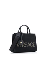 Pre-Owned Versace Small Logo Convertible Tote Studded Canvas