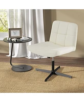 Pu Leather Upholstered Cross-legged Office Chair with Oversized U-shaped Seat for Home Make Up