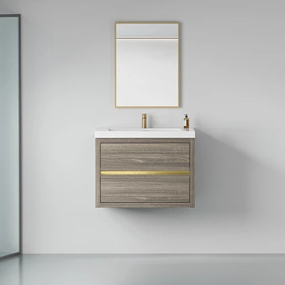 Casainc 30" Wall-Mounted Bathroom Vanity with Sink, Floating Storage Cabinet Stone Resin Countertop and Soft Close Drawers, Natural Oak