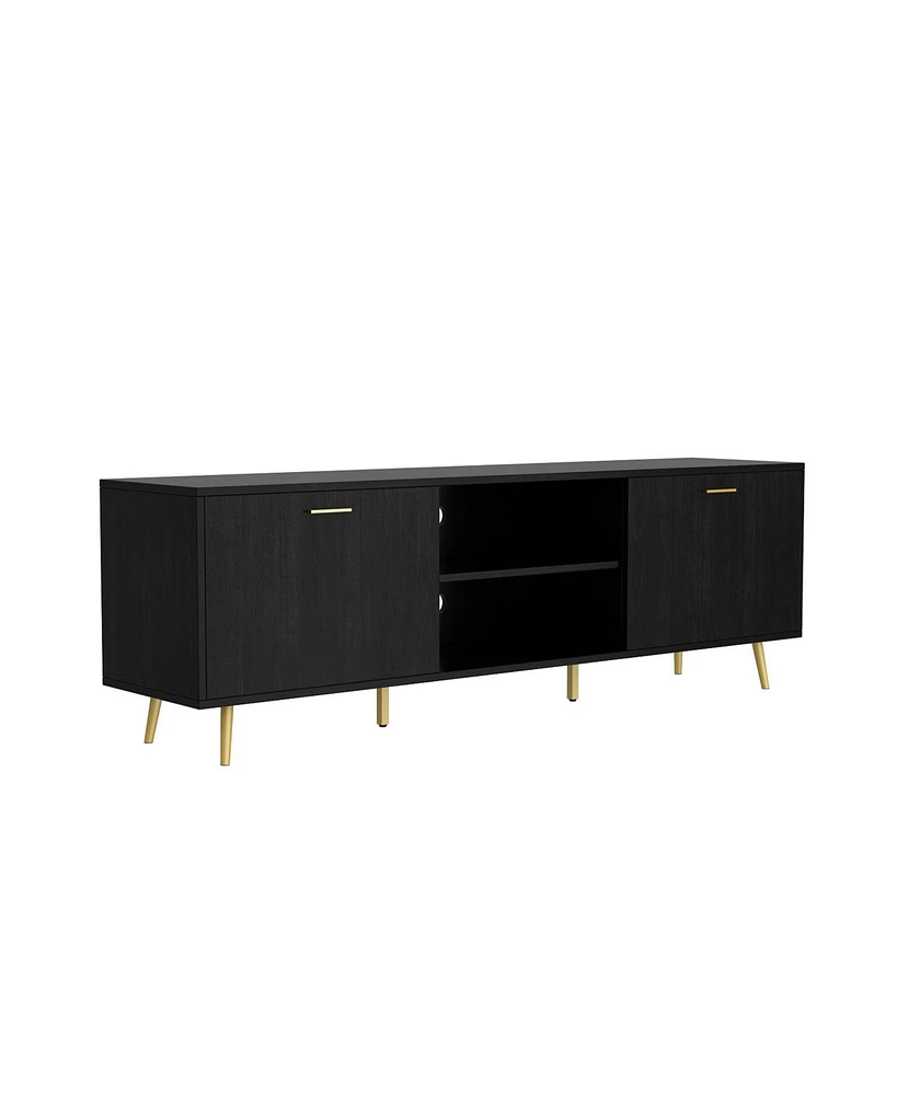 Tv stand with 4 lockers, media console metal feet, wooden entertainment center