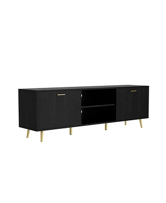 Tv stand with 4 lockers, media console metal feet, wooden entertainment center