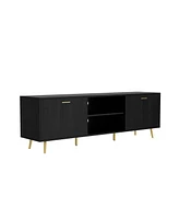 Tv stand with 4 lockers, media console metal feet, wooden entertainment center