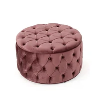 Round Velvet Ottoman Upholstered Footstool for Living Room or Bedroom Soft Polyester Fabric Comfortable Seating Option-The Pop Home