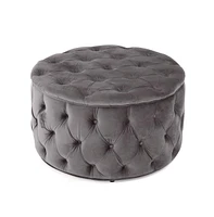 Round Velvet Ottoman Upholstered Footstool for Living Room or Bedroom Soft Polyester Fabric Comfortable Seating Option-The Pop Home