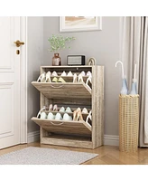 The 2-door wooden shoe cabinet and fashionable shutter door design, sturdy and durable, efficient and stored