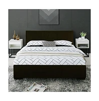 Sturdy Solid Wood Bed Frame with Faux Leather Upholstery