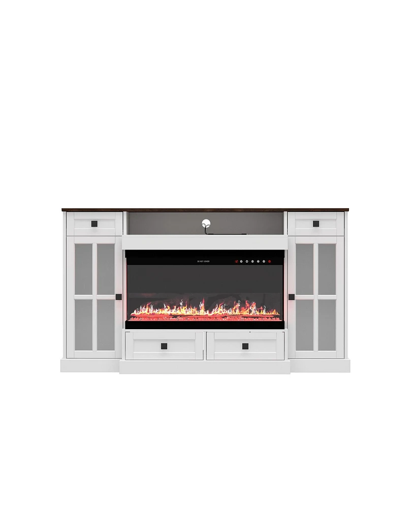 30" electric fireplace, recessed fireplace, 1500W, white Tv stand with four drawers