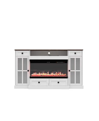 30" electric fireplace, recessed fireplace, 1500W, white Tv stand with four drawers