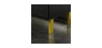 Tv stand with three drawers and two cabinet doors, media console metal feet, wooden entertainment center