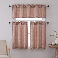 Kate Aurora 3 Piece Rod Pocket Orly Jacquard Floral Kitchen Curtain Tier & Valance Set