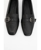 Noir Leather Flat Loafers (Women)