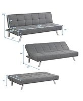 3-Seat Convertible Sofa Bed with High-Density Sponge for Living Room