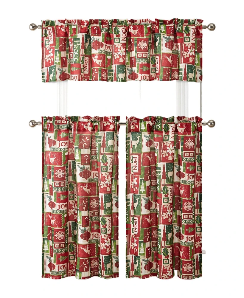 Kate Aurora Christmas Essentials Noel Complete Semi Sheer Kitchen Curtain Tier & Valance Set