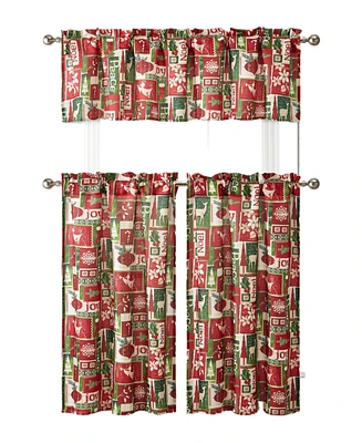 Kate Aurora Christmas Essentials Noel Complete Semi Sheer Kitchen Curtain Tier & Valance Set