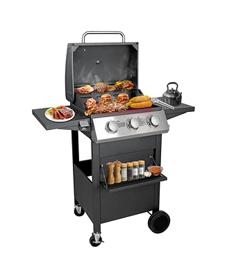 Mondawe 3-Burner Free Standing Stailless Liquid Propane 30000 Btu Gas Grill with Cabinet