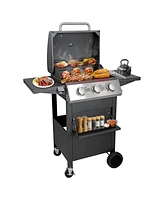Mondawe 3-Burner Free Standing Stailless Liquid Propane 30000 Btu Gas Grill with Cabinet