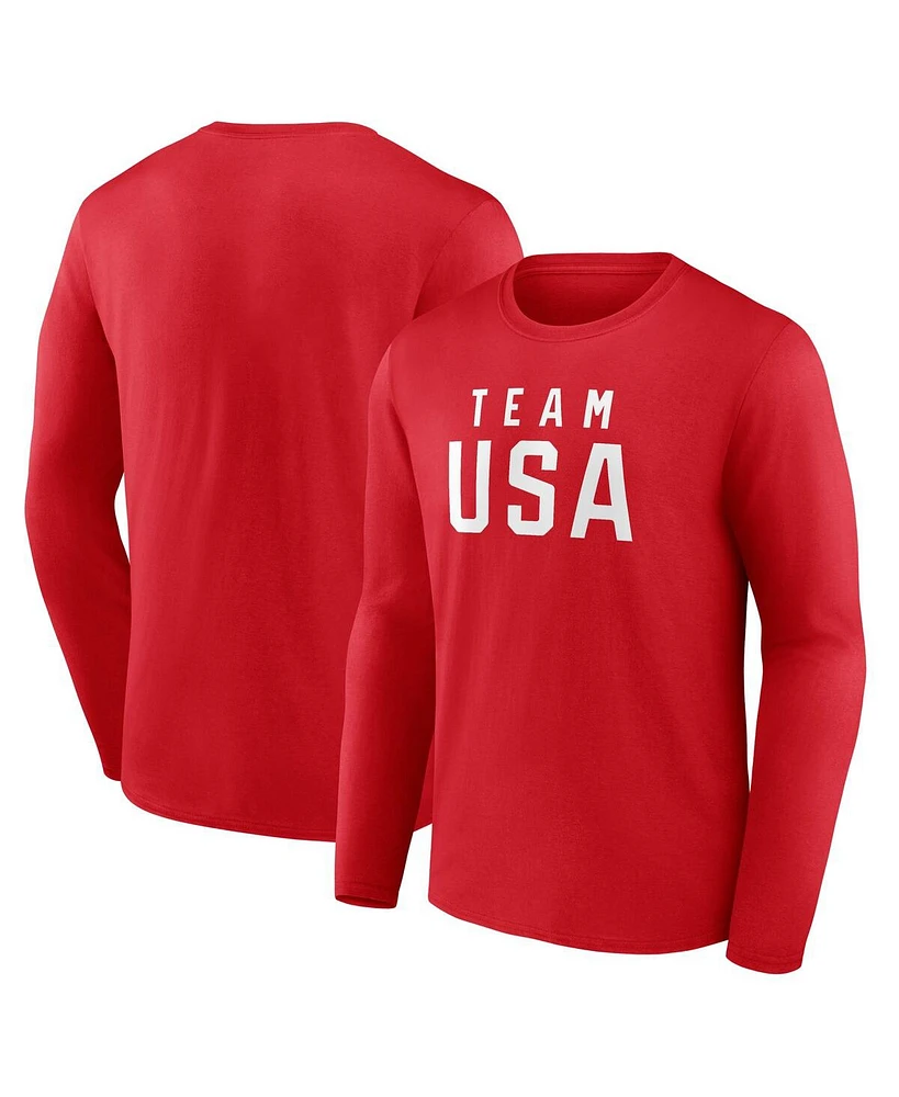 Fanatics Men's Red Team Usa Wordmark Long Sleeve T-Shirt