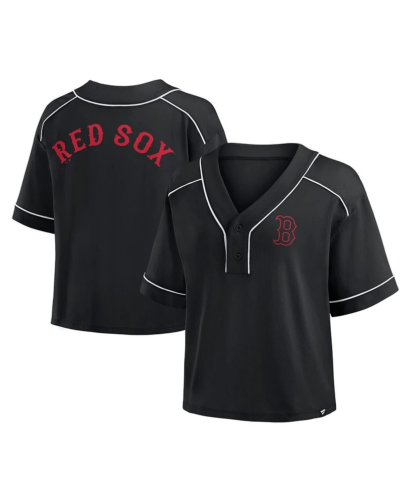 Fanatics Women's Black Boston Red Sox Oversized Champ Game Midi Cropped V-Neck T-Shirt