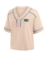 Fanatics Women's Tan Florida Gators Oversized Dominant Force Midi V-Neck T-Shirt