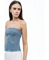 Nocturne Women's Stoned Strapless Denim Crop Top